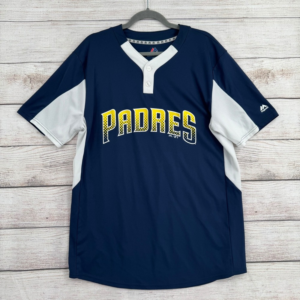 Majestic Padres Baseball Jersey Mens L Navy Blue CoolBase Henley